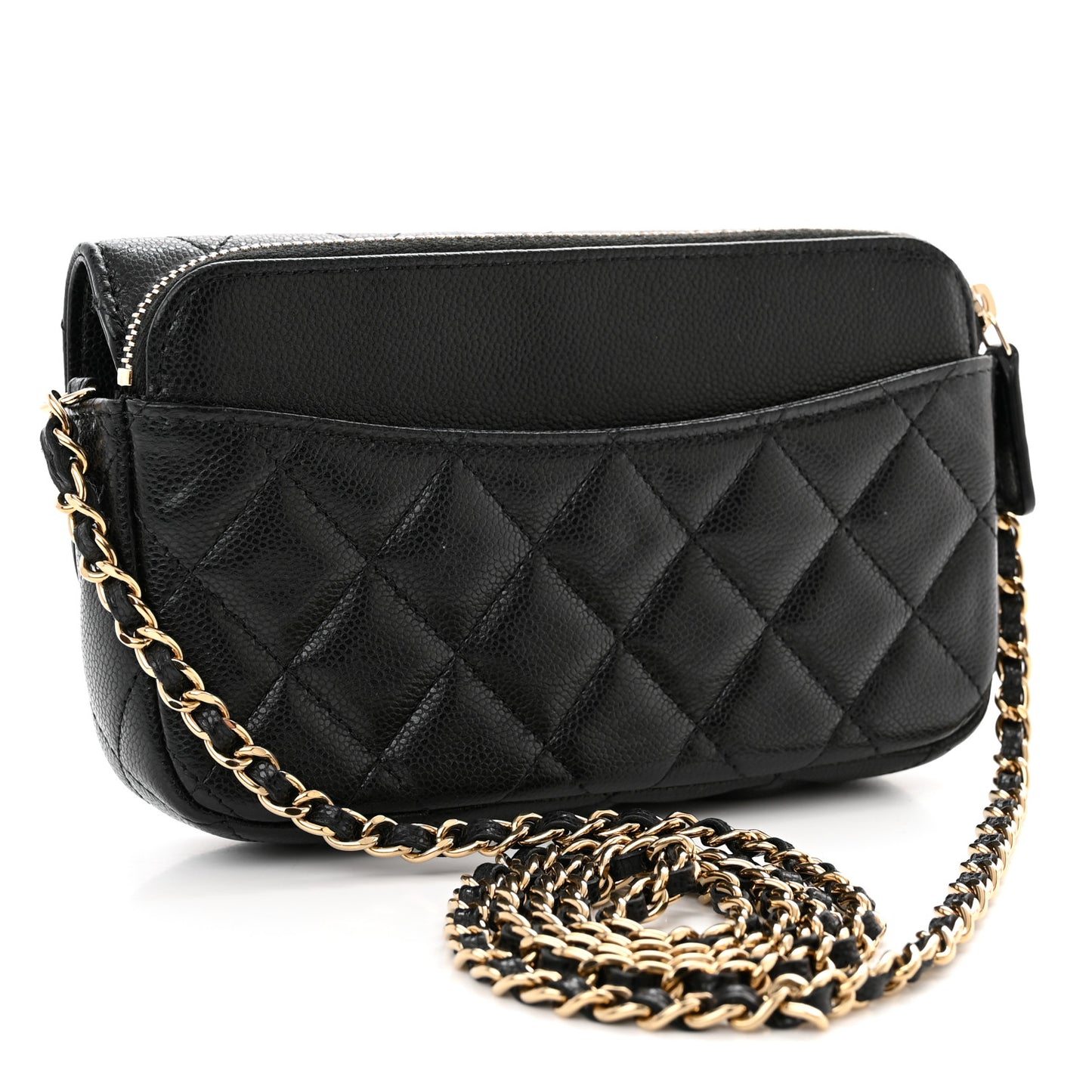 Caviar Quilted Flap Phone Holder With Chain Black