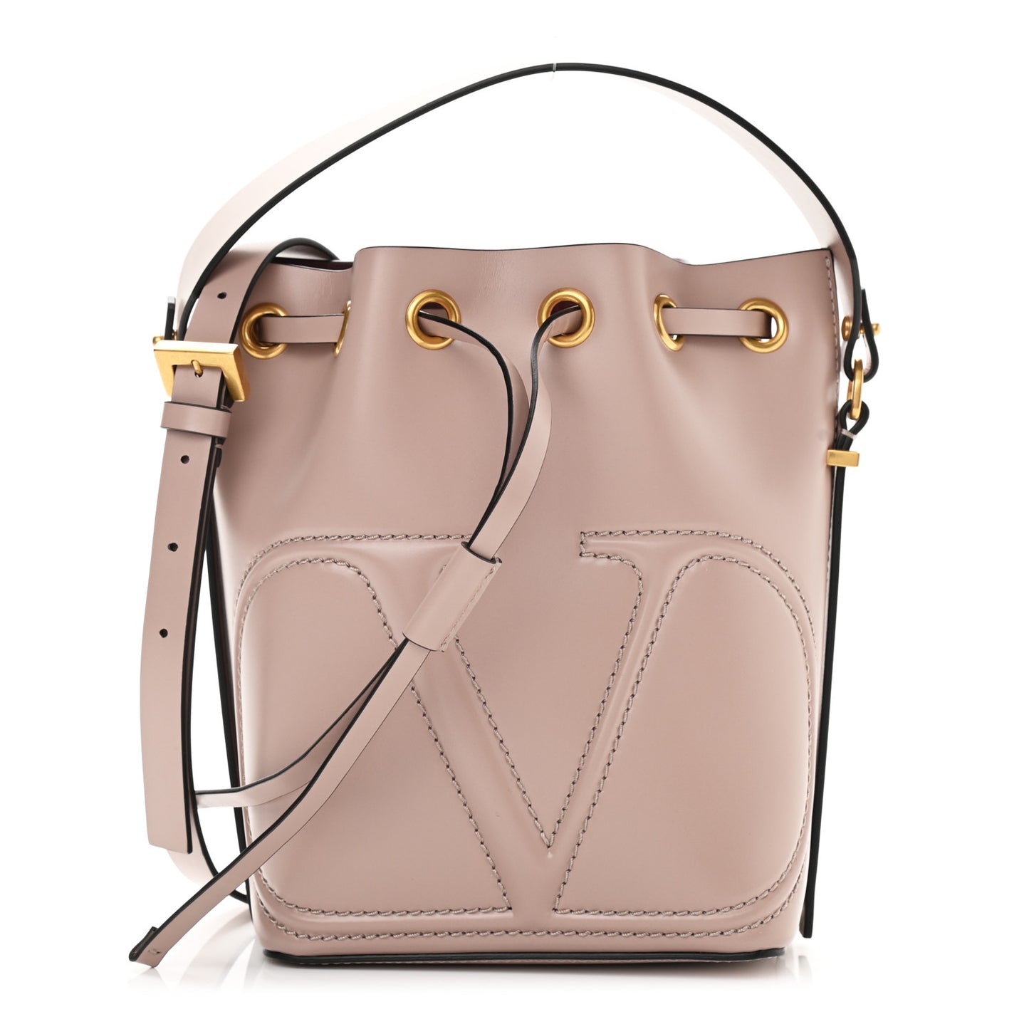 Calfskin Vlogo Walk Bucket Bag Poudre