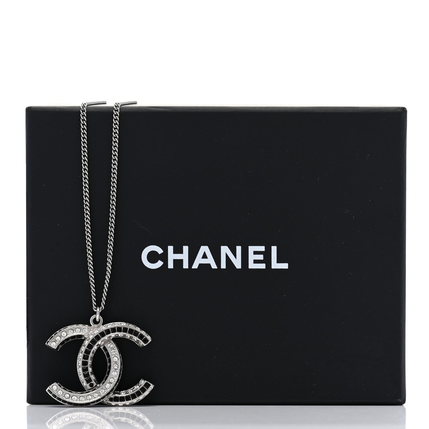 Baguette Crystal Large CC Necklace Silver Black