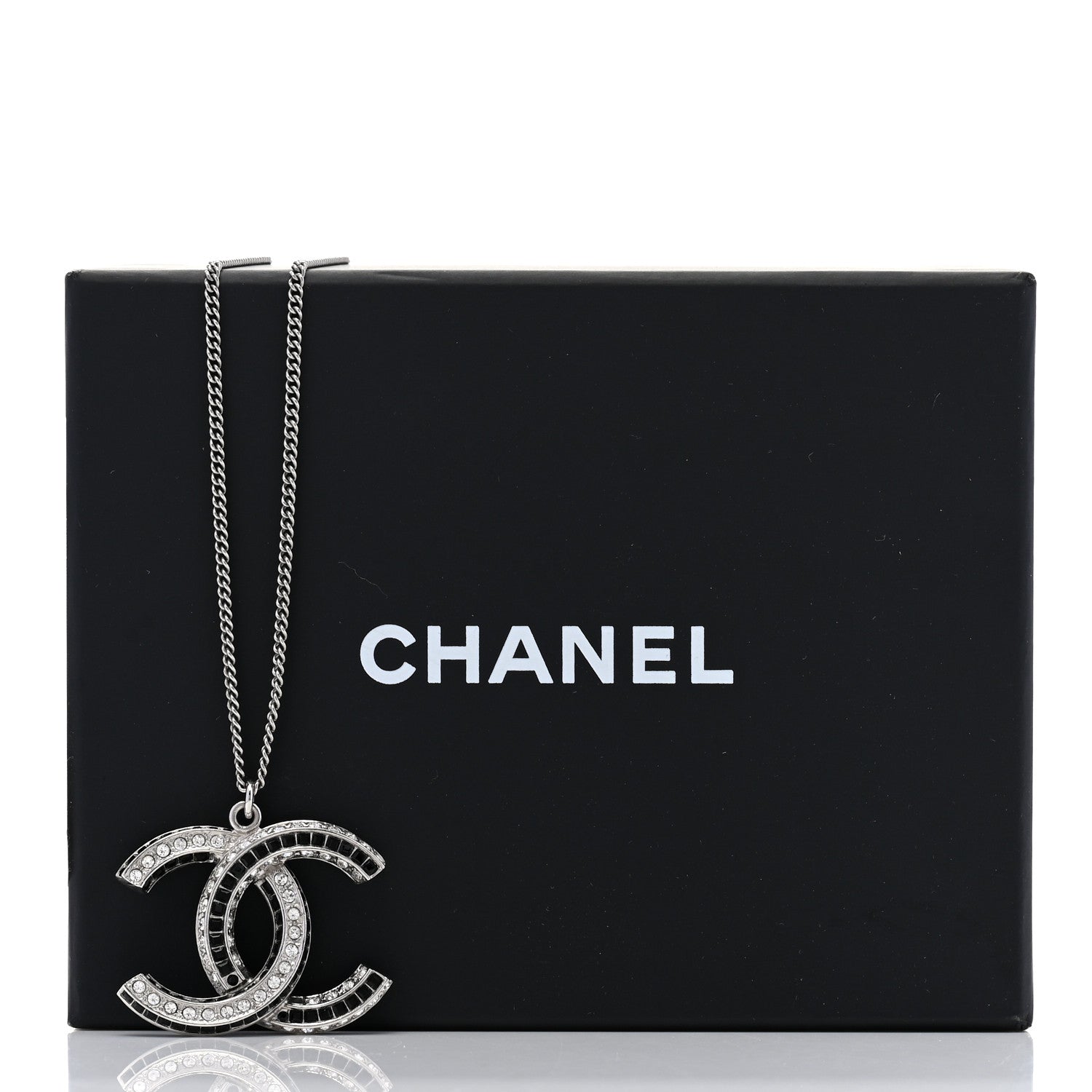 Chanel Baguette Crystal Large CC Necklace Silver Black 6 of 6