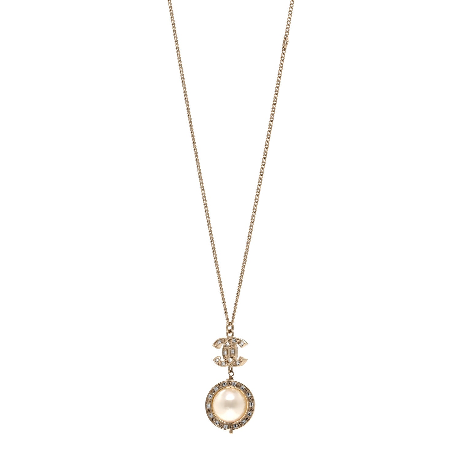 Chanel Pearl Crystal CC Pendant Necklace Gold 1 of 6