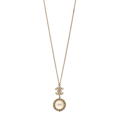 Chanel Pearl Crystal CC Pendant Necklace Gold 1 of 6