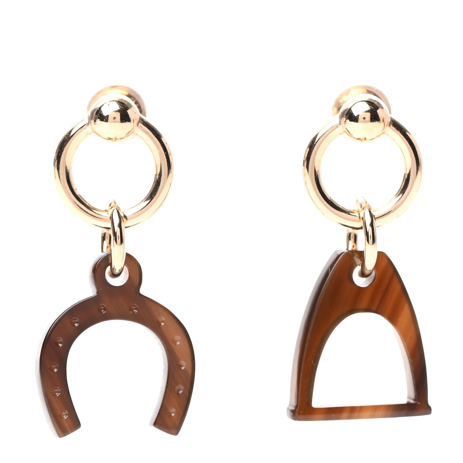 Hermes Permabrass Buffalo Horn Amulettes Equestre Earrings 1 of 5
