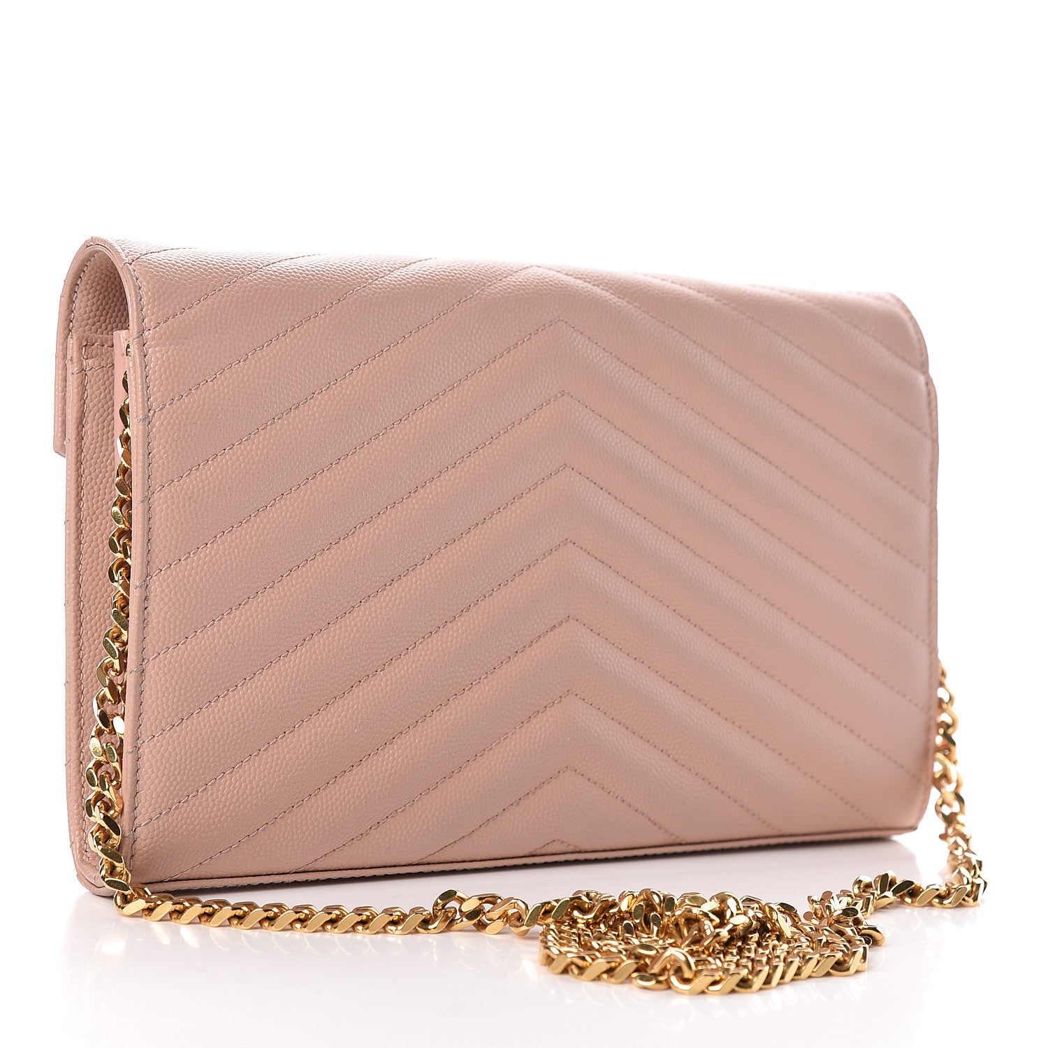 Saint Laurent Grain De Poudre Matelasse Chevron Monogram Chain Wallet Pale Blush 3 of 12