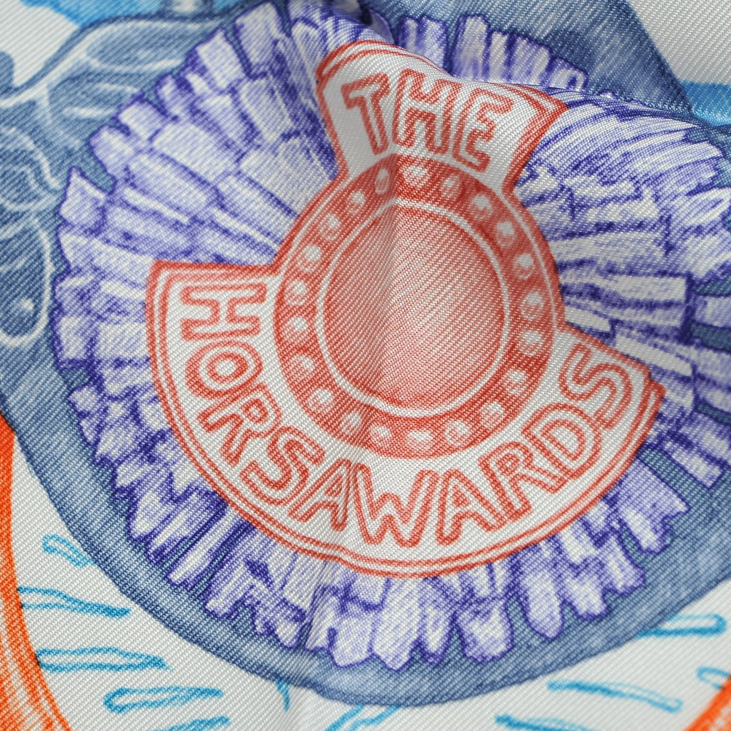 Hermes Silk Horsawards Scarf 90 Blanc Orange Bleu 8 of 11