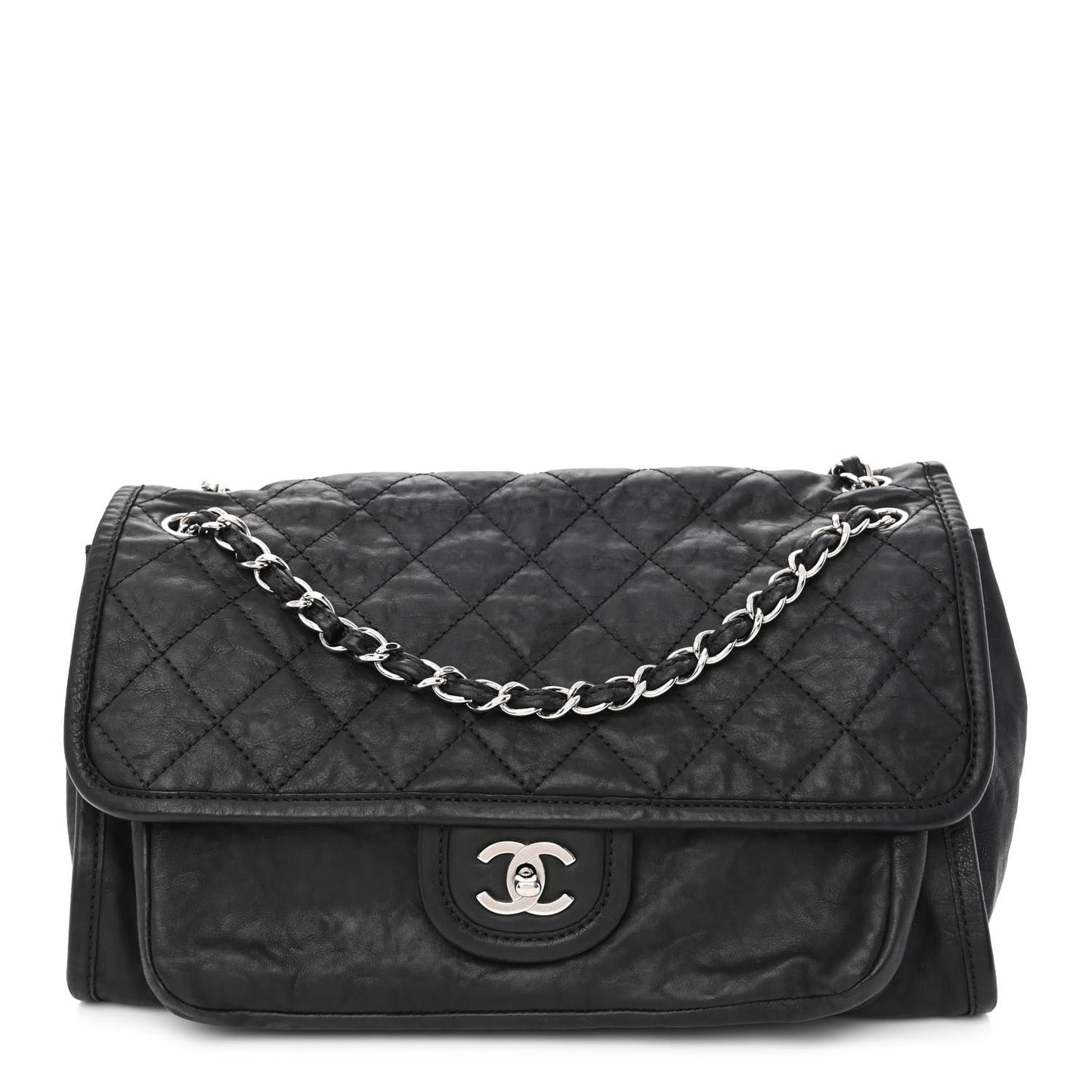 Washed Lambskin Accordion Flap Black