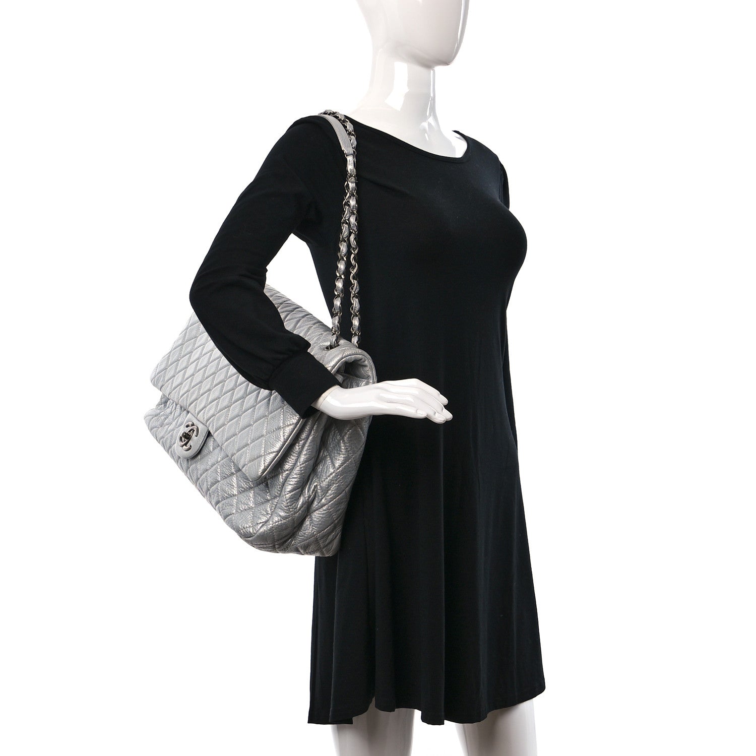 Chanel Metallic Calfskin Quilted Small XXL Travel Flap Bag Silver 2 of 9