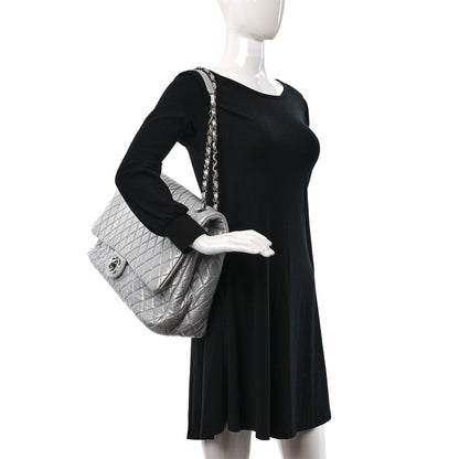 Chanel Metallic Calfskin Quilted Small XXL Travel Flap Bag Silver 2 of 9