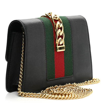 Gucci Calfskin Super Mini Sylvie Chain Shoulder Bag Black 3 of 10