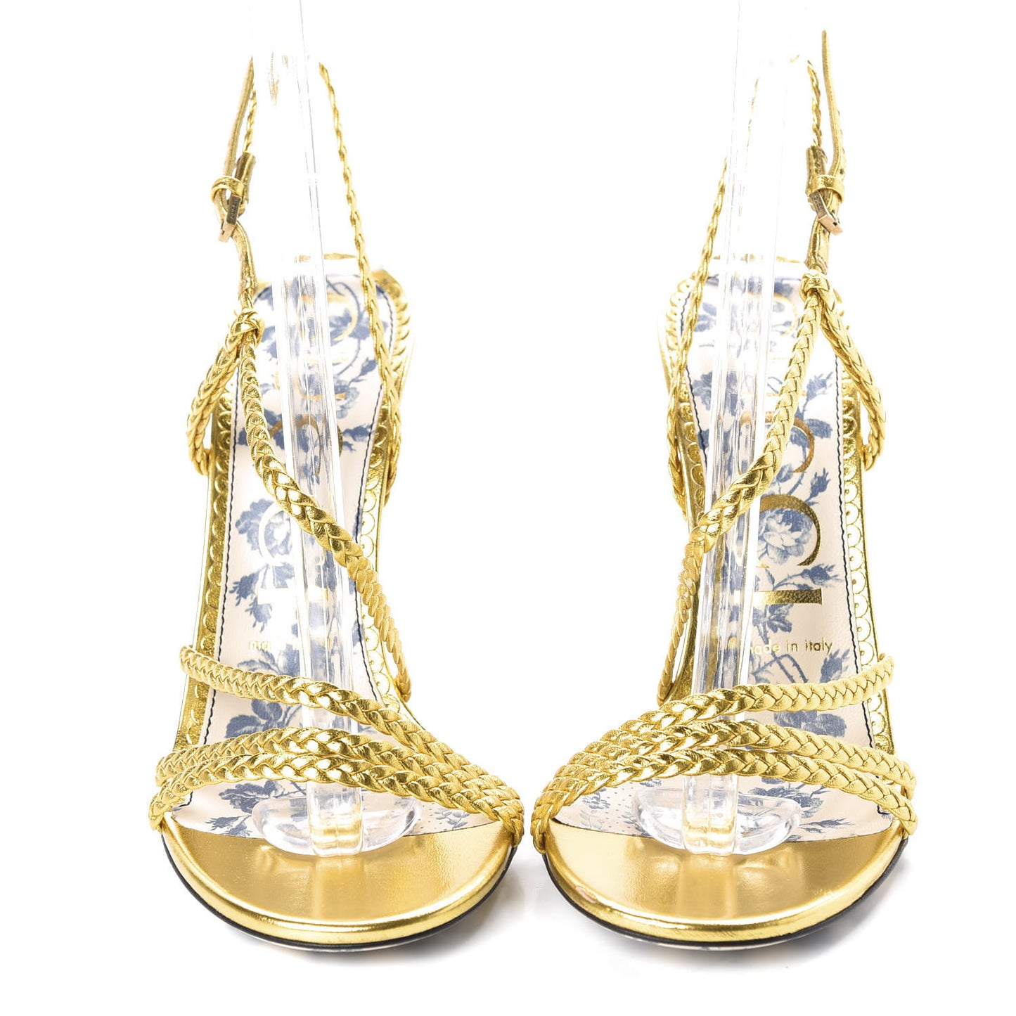 Metallic Nappa Braided Haines High Heel Sandals 38 Gold