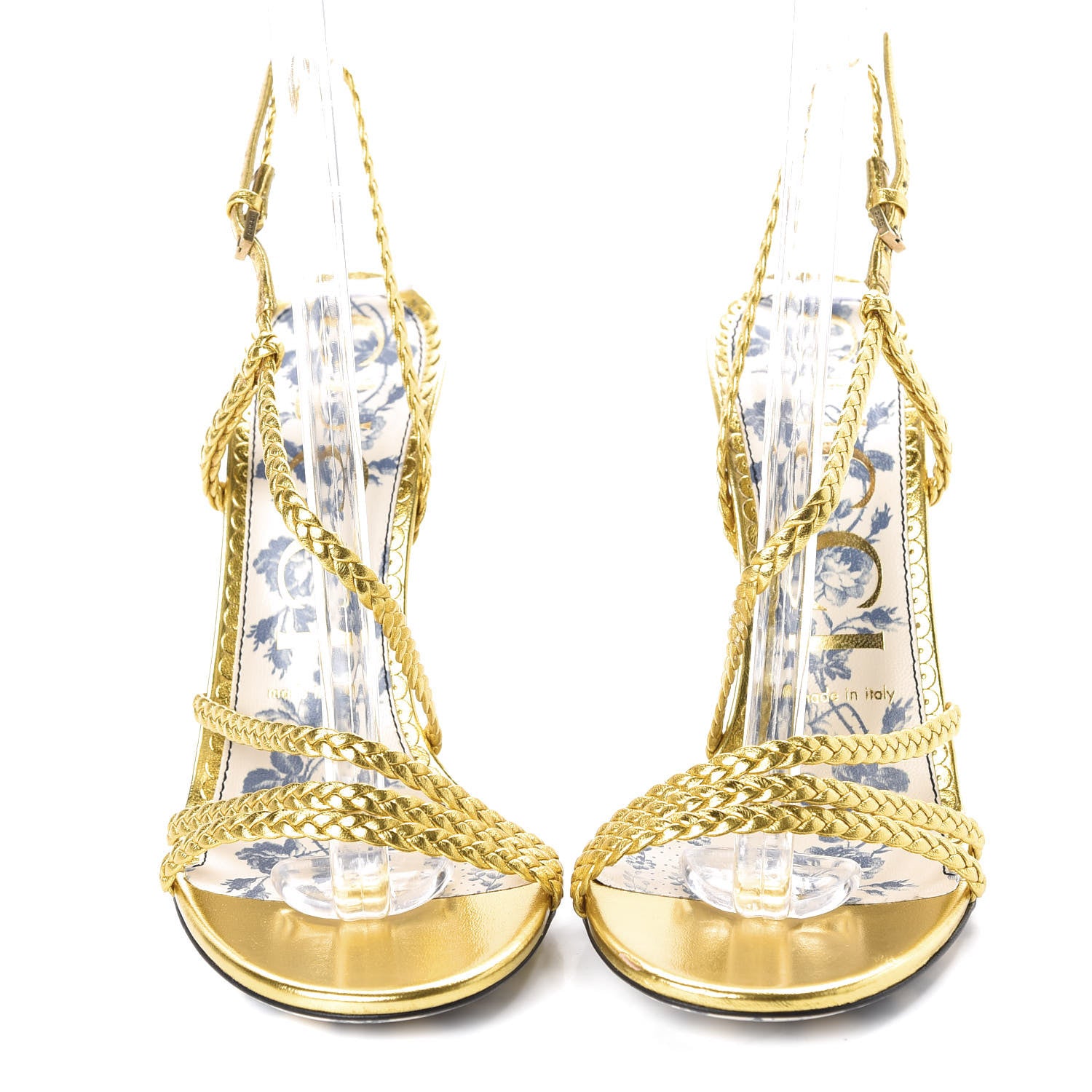 Gucci Metallic Nappa Braided Haines High Heel Sandals 38 Gold 2 of 8