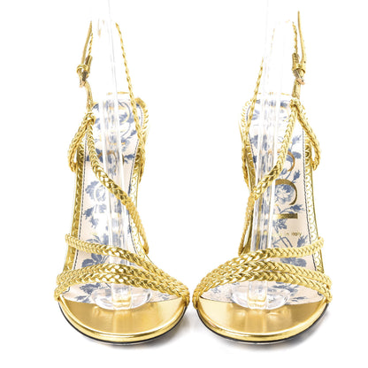 Gucci Metallic Nappa Braided Haines High Heel Sandals 38 Gold 2 of 8