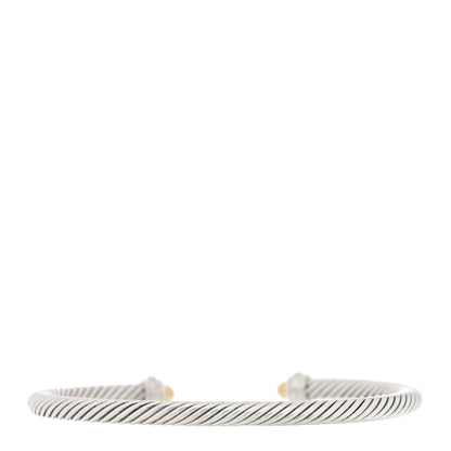 David Yurman Sterling Silver 18K Yellow Gold Diamond 4mm Dome Cable Classics Bracelet 2 of 3