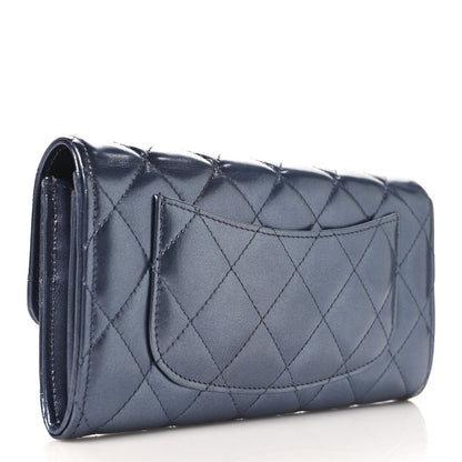 Chanel Metallic Lambskin Quilted Large Gusset Flap Wallet Dark Blue 3 of 9