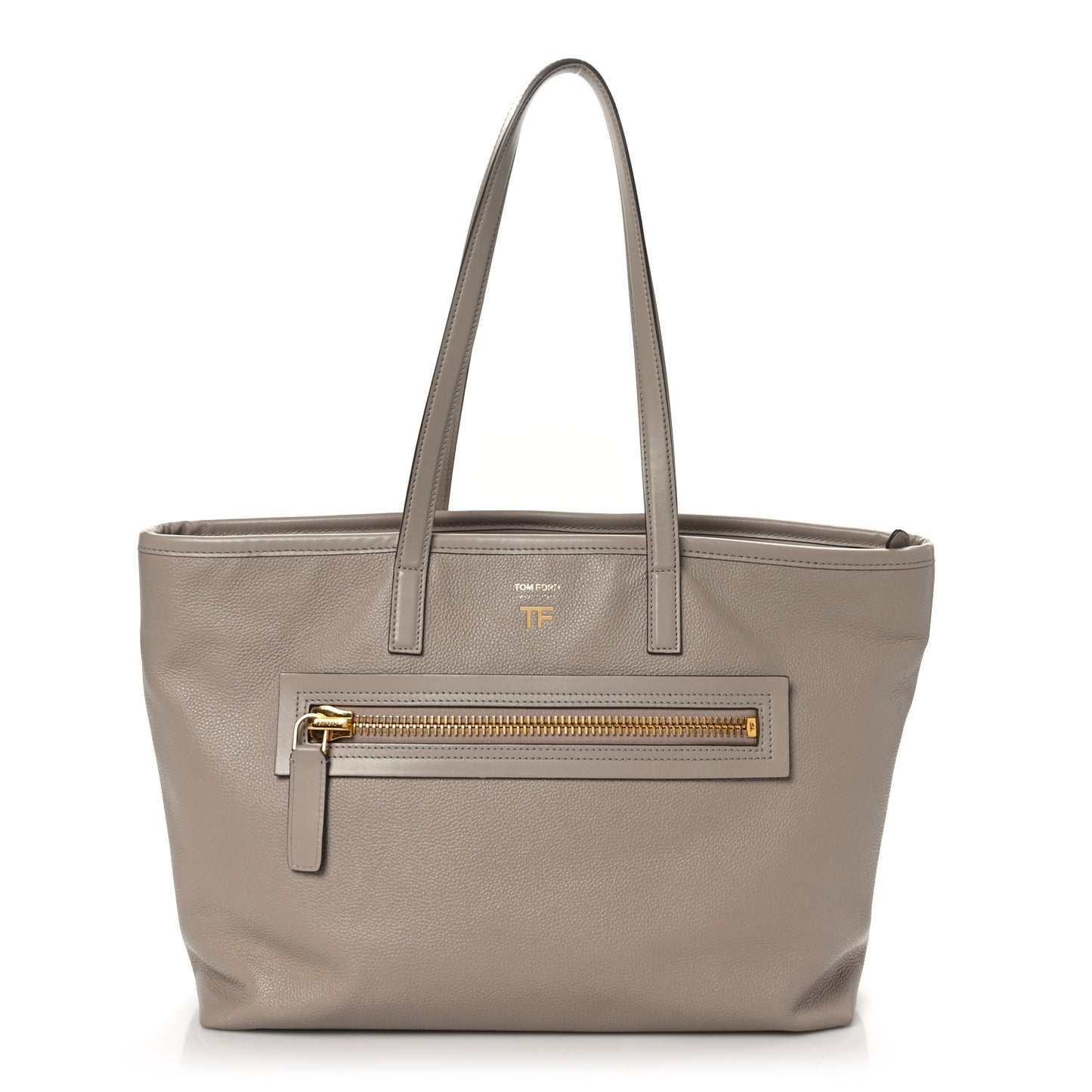 Grained Calfskin East West Zipper Tote Taupe