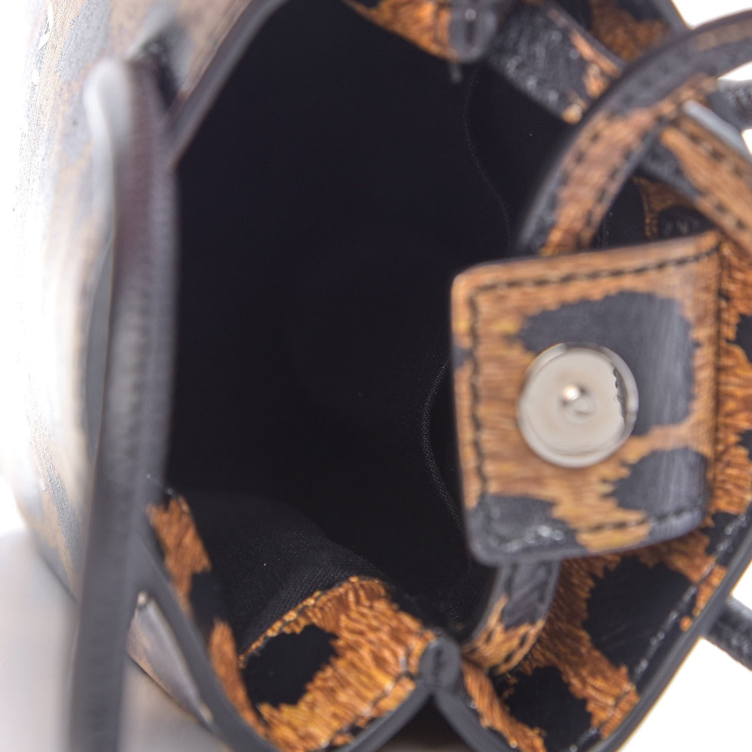 Balenciaga Smooth Calfskin Leopard Print Logo Shopping Phone Holder Bag Beige Black 5 of 9