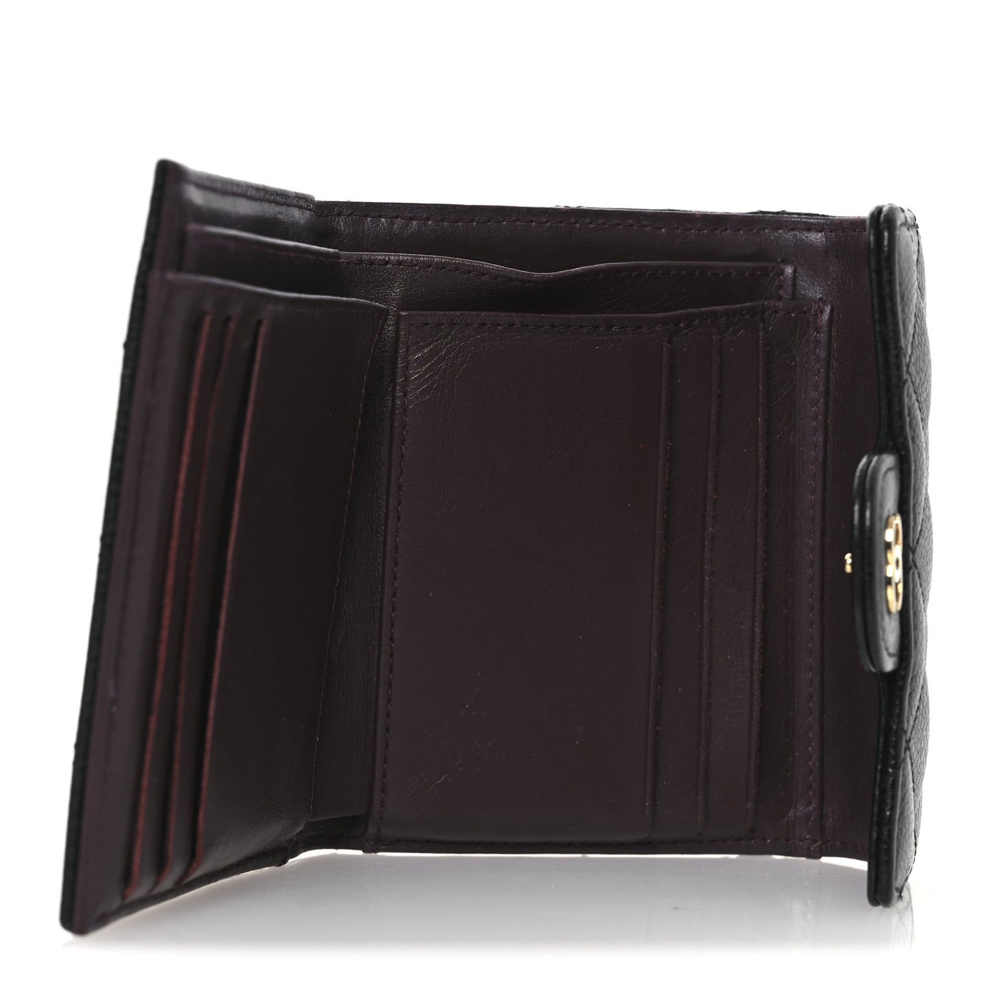 Caviar Quilted Compact Flap Wallet Black