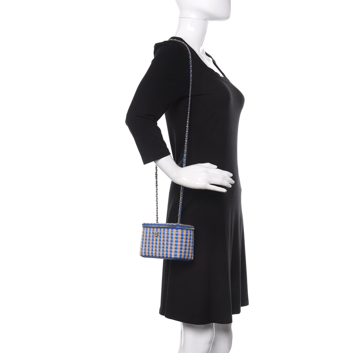 Chanel Raffia Jute Striped Small Vanity Case With Chain Blue Beige 2 of 11