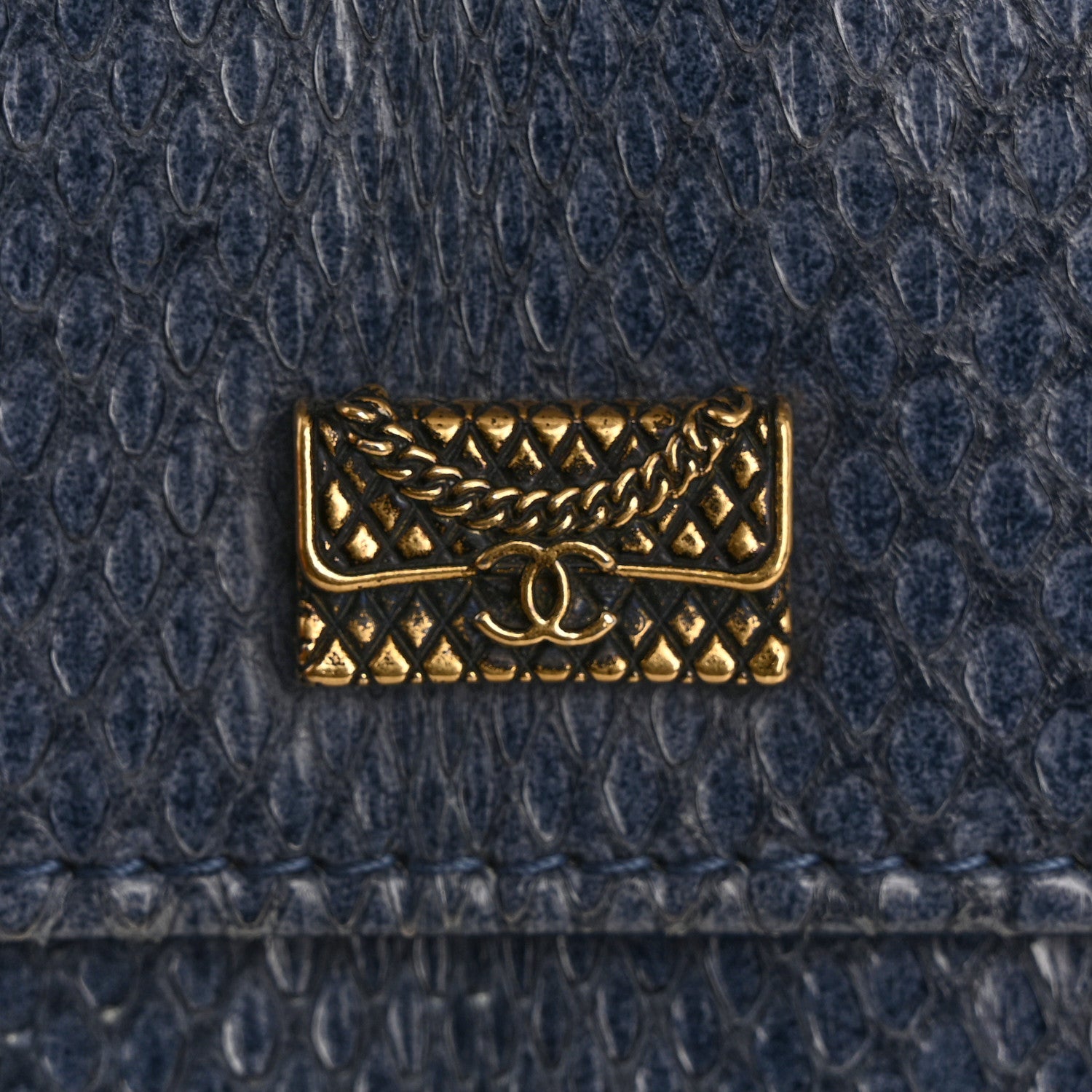Chanel Snakeskin Wallet On Chain WOC Blue 16 of 18