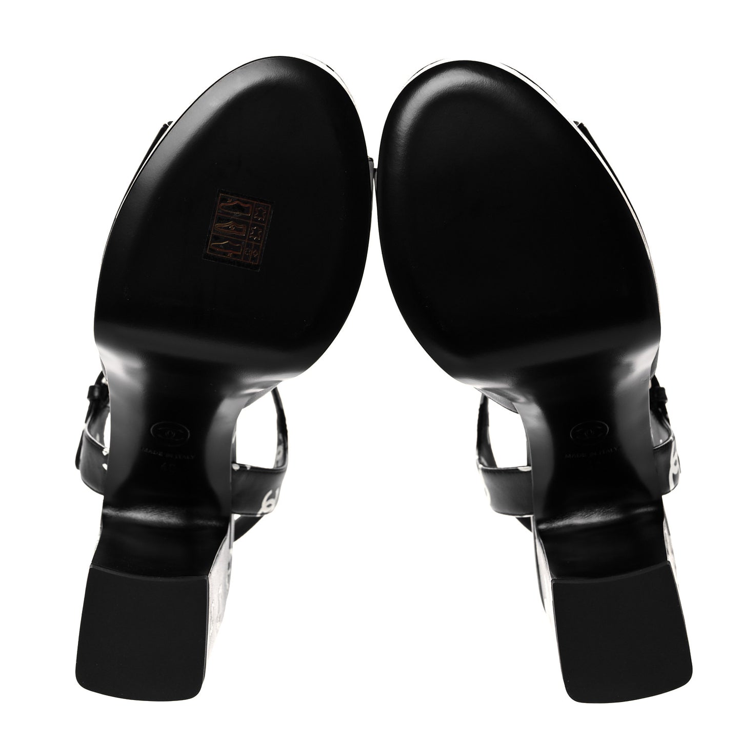 Printed Lambskin CC Platform Sandals 40 Black White