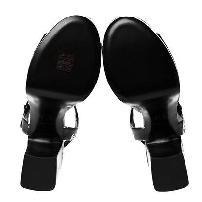 Chanel Printed Lambskin CC Platform Sandals 40 Black White 5 of 9