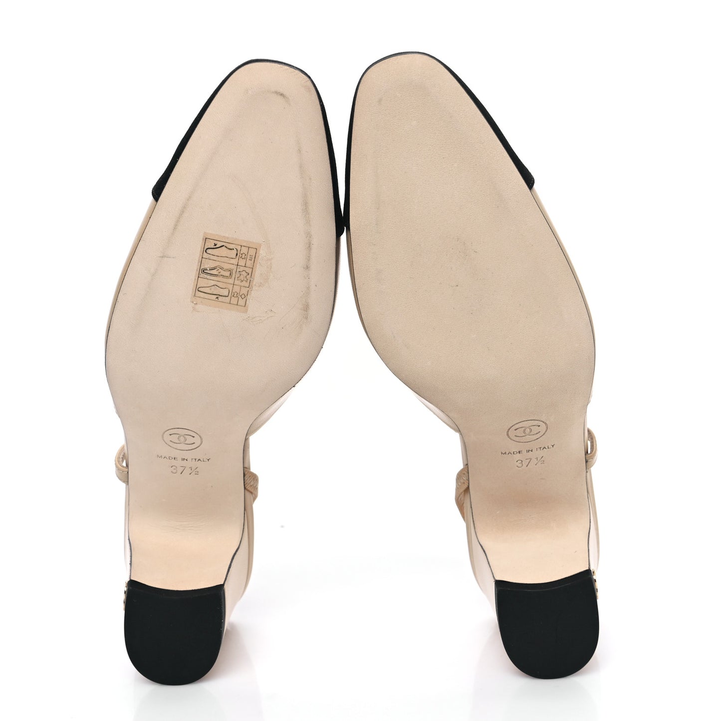 Goatskin Grosgrain Cap Toe CC Slingback Pumps 37.5 Beige Black