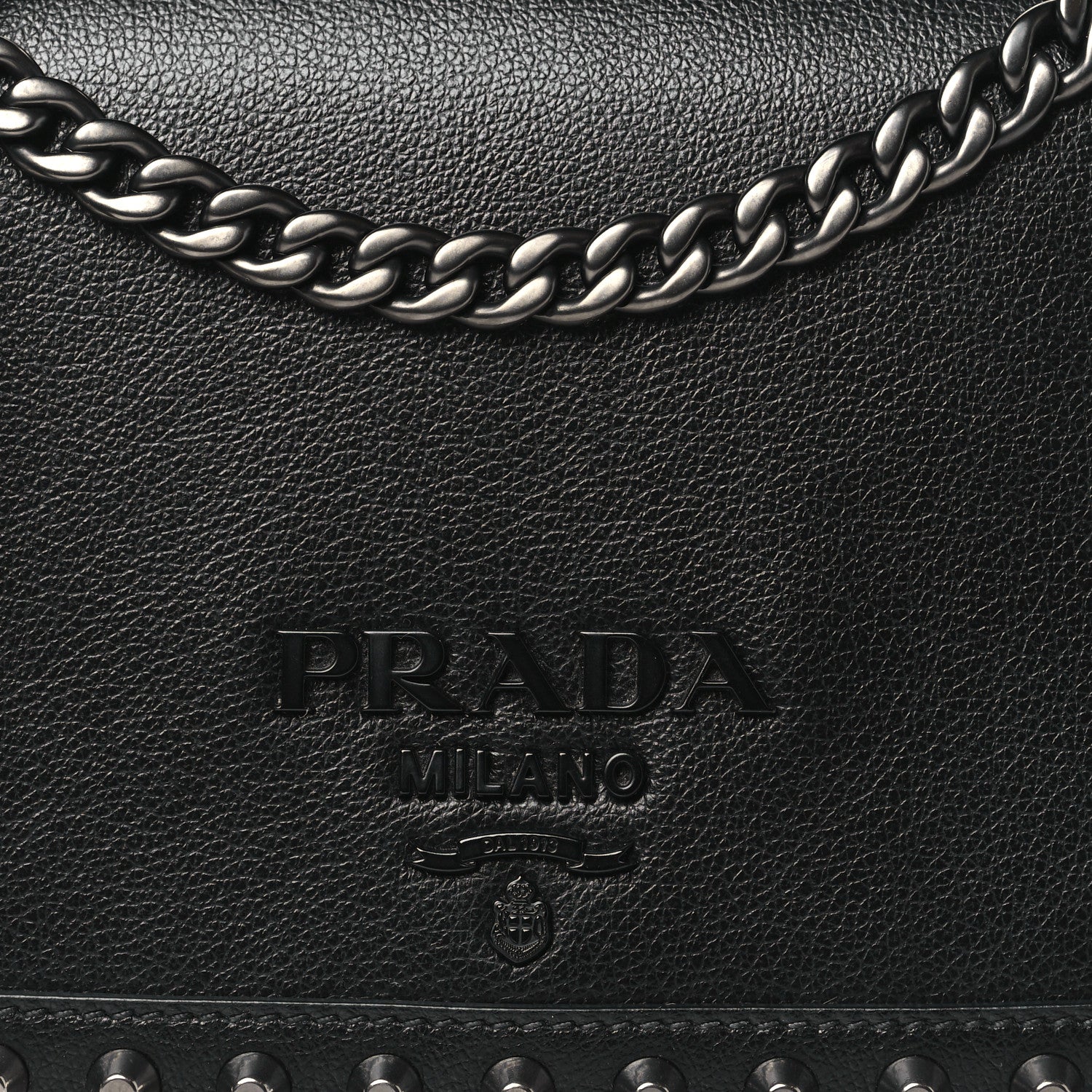 Prada Glace Calfskin Studded Crossbody Black 7 of 9