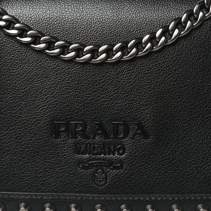 Prada Glace Calfskin Studded Crossbody Black 7 of 9
