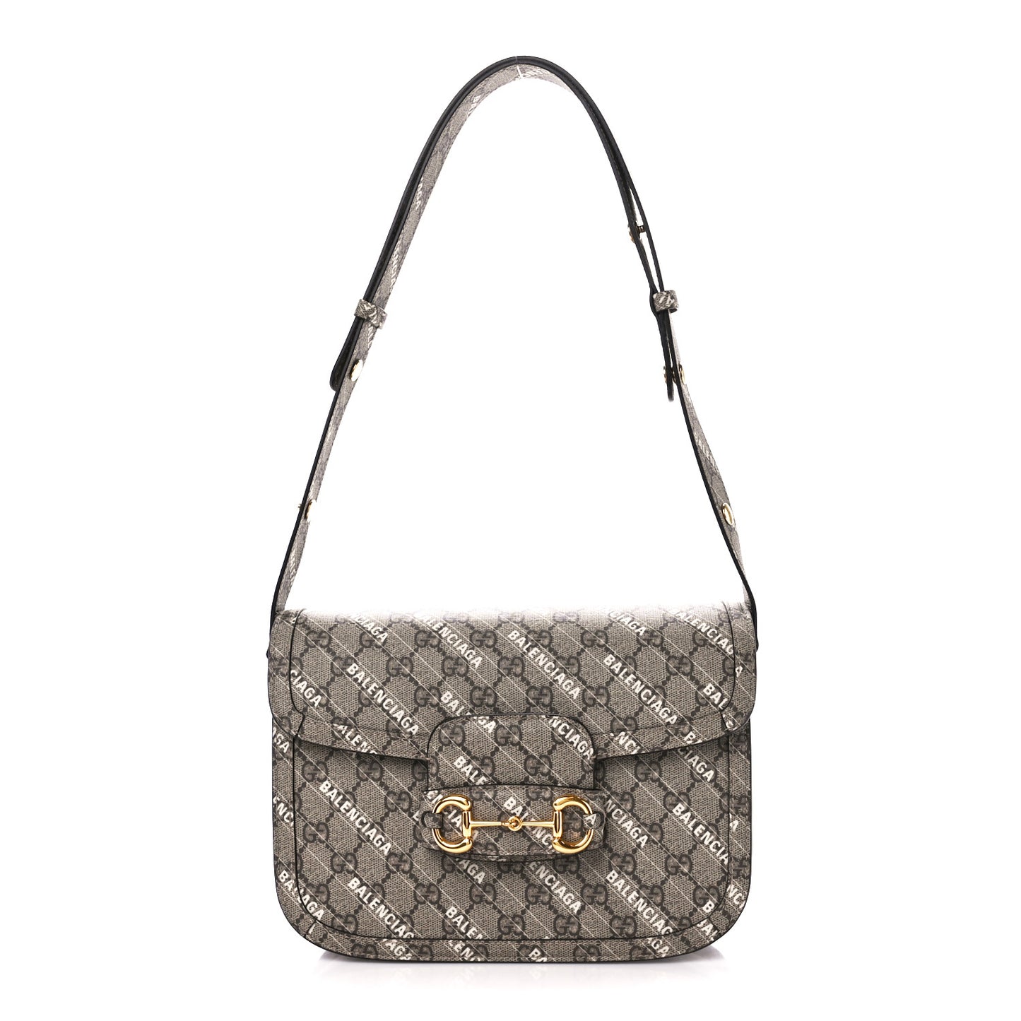 X BALENCIAGA GG Supreme Monogram Logo Print Horsebit 1955 Shoulder Bag Beige Ebony