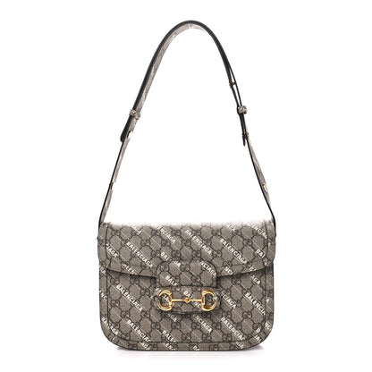 Gucci X BALENCIAGA GG Supreme Monogram Logo Print Horsebit 1955 Shoulder Bag Beige Ebony 1 of 11