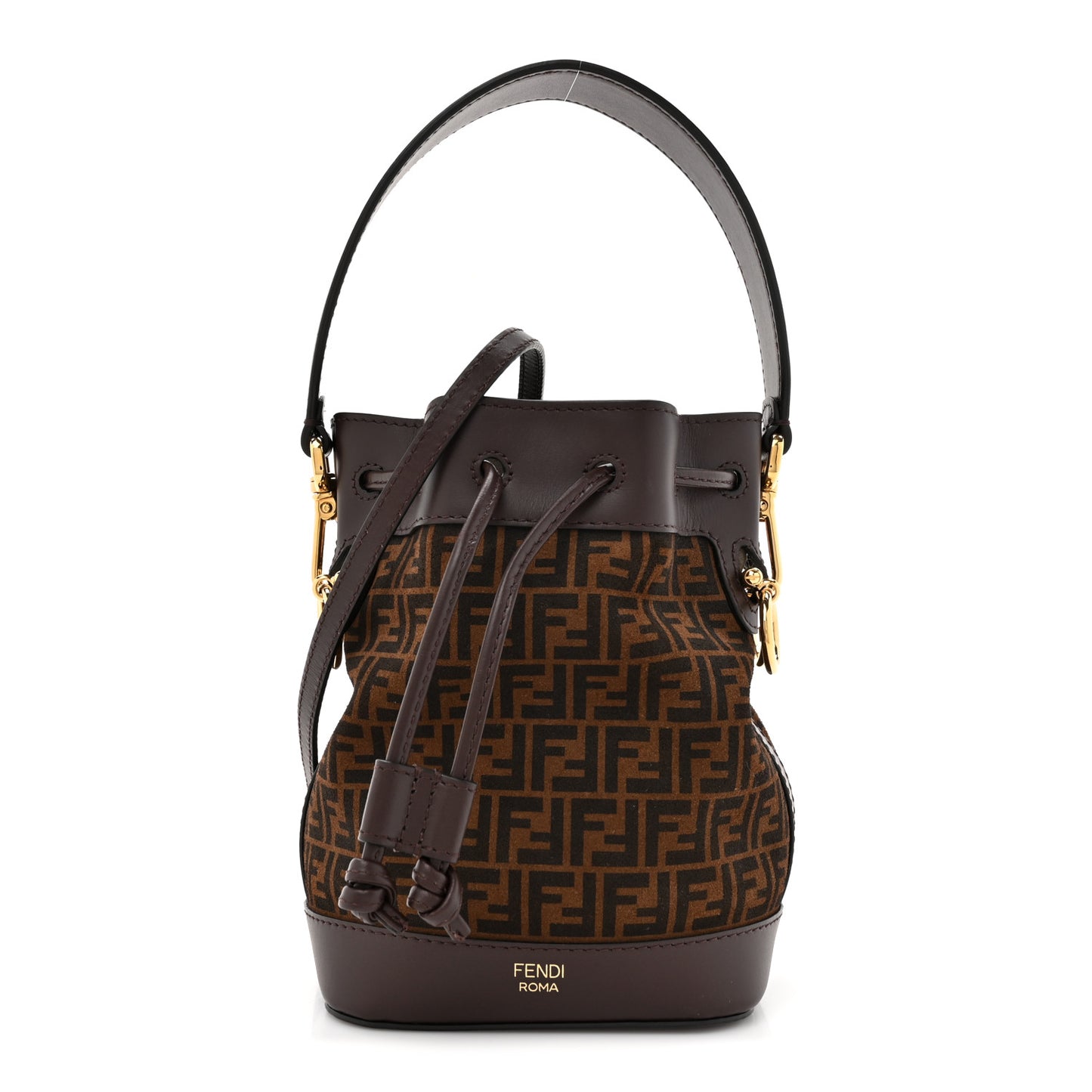 Suede Vitello King F is Fendi Micro FF Mini Mon Tresor Bucket Bag Sigaro Marrone Ebano