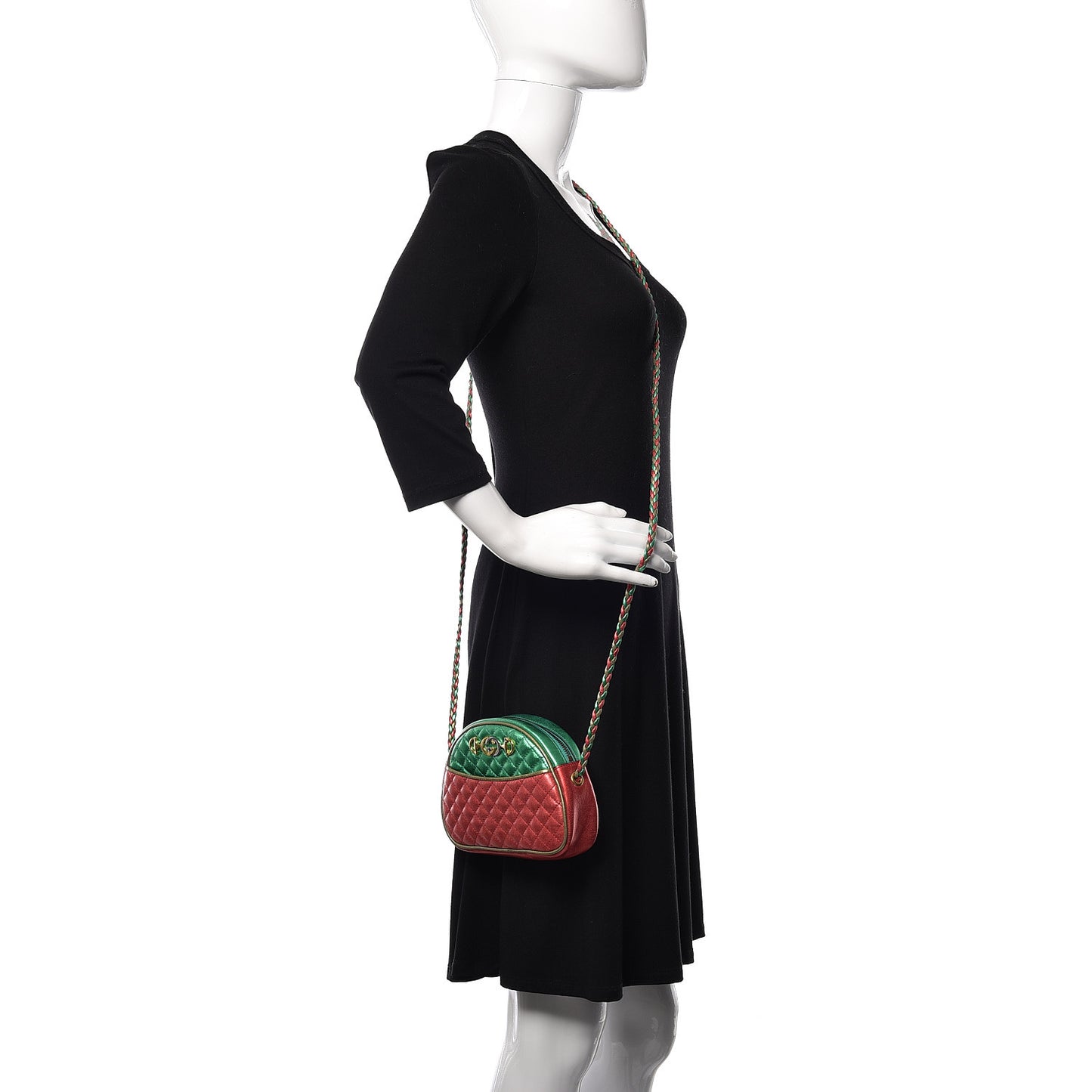 Laminated Nappa Trapuntata Mini Zumi Dome Shoulder Bag Rosso Jasmine Green Rame