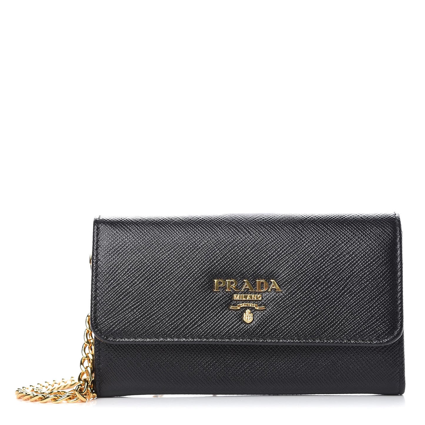 Saffiano Metal Oro Chain Wallet Black