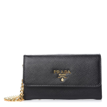 Prada Saffiano Metal Oro Chain Wallet Black 1 of 8
