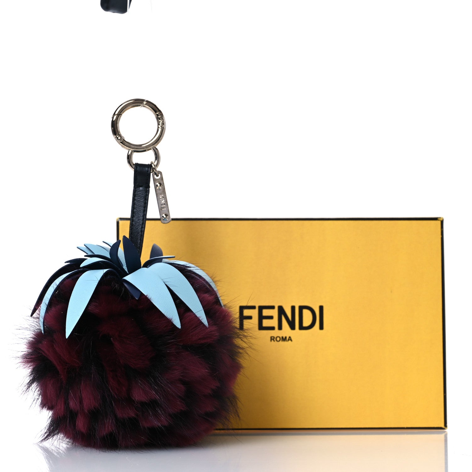 Fendi Fox Rabbit Fur Nappa Pineapple Bag Charm Bordeaux Turchese Pallido Multicolor 5 of 5