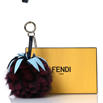 Fendi Fox Rabbit Fur Nappa Pineapple Bag Charm Bordeaux Turchese Pallido Multicolor 5 of 5