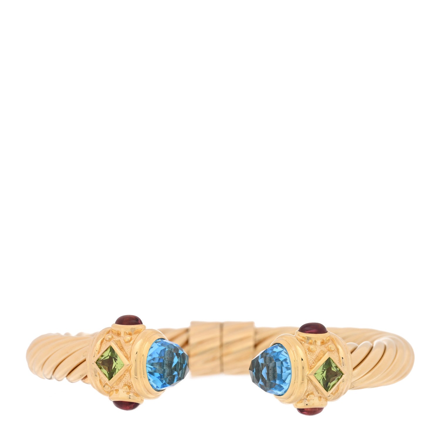David Yurman 18K Yellow Gold Blue Topaz Peridot Pink Tourmaline 10mm Renaissance Cable Bracelet 1 of 3