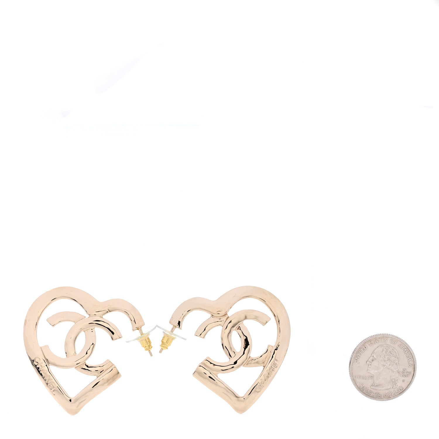 Chanel Metal CC Heart Coco In Love Hoop Earrings Gold 2 of 4