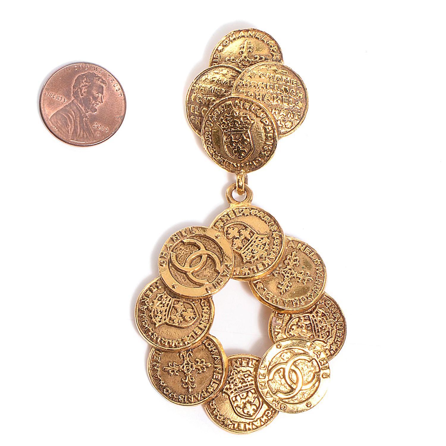 Chanel CC Hammered Round Clip On Earrings Gold 2 of 5