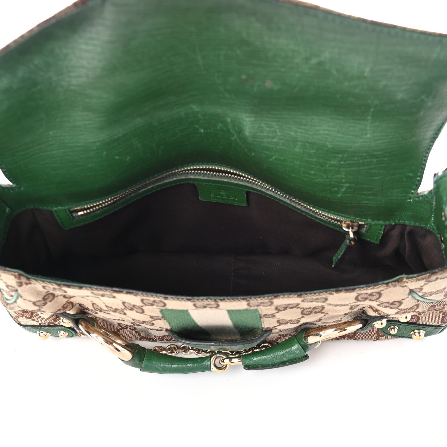 Gucci Monogram Horsebit Web Flap Bag Green 4 of 5