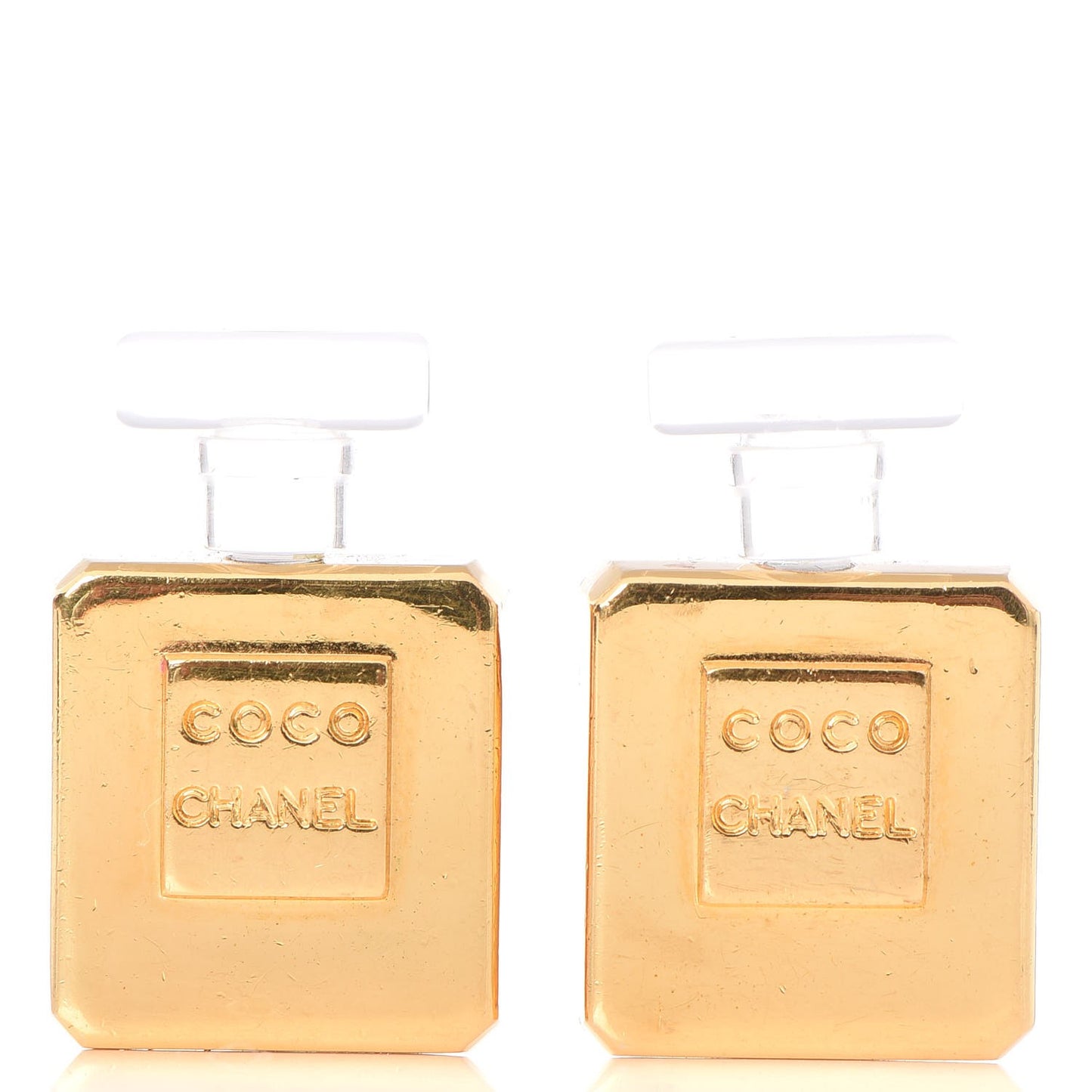 Coco Perfume Bottle Clip on Earrings Gold