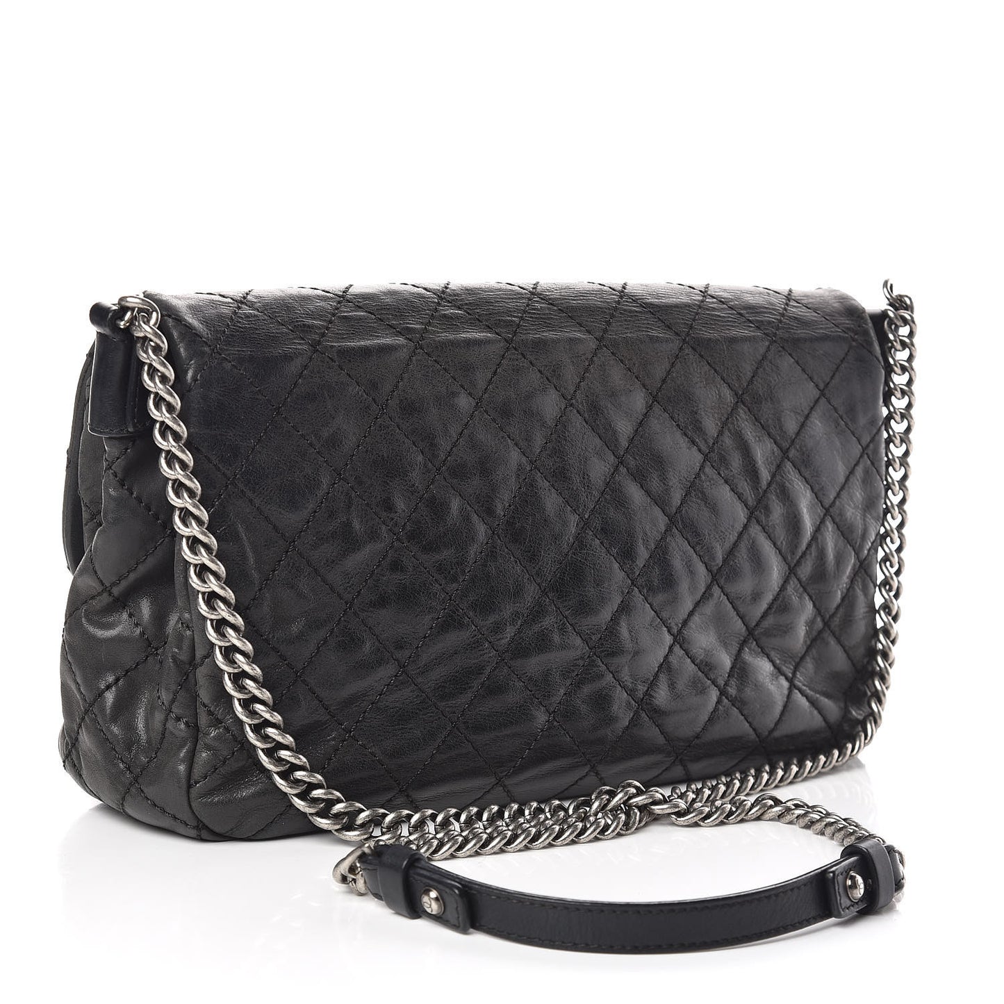 Iridescent Calfskin Large Coco Daily Flap Black