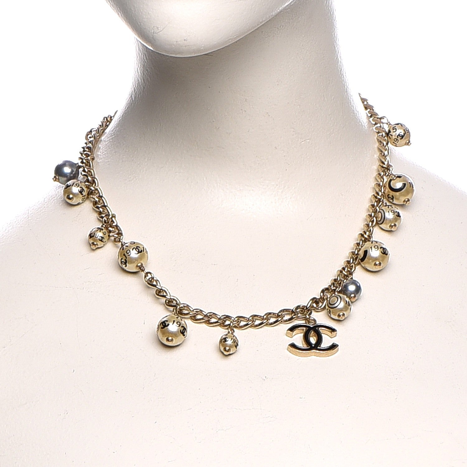 Chanel Painted Pearl CC Short Necklace Black Gold 2 of 7