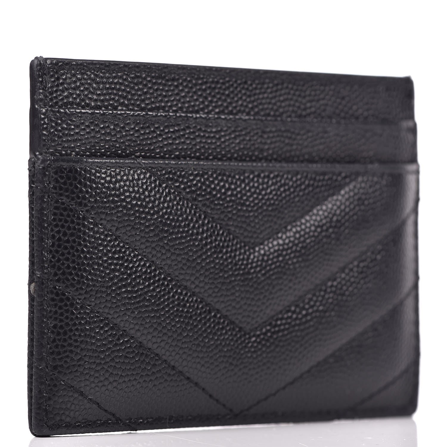 Saint Laurent Grain De Poudre Matelasse Chevron Monogram Credit Card Case Black 3 of 8
