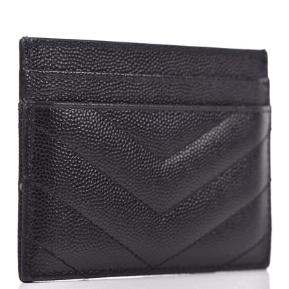 Saint Laurent Grain De Poudre Matelasse Chevron Monogram Credit Card Case Black 3 of 8