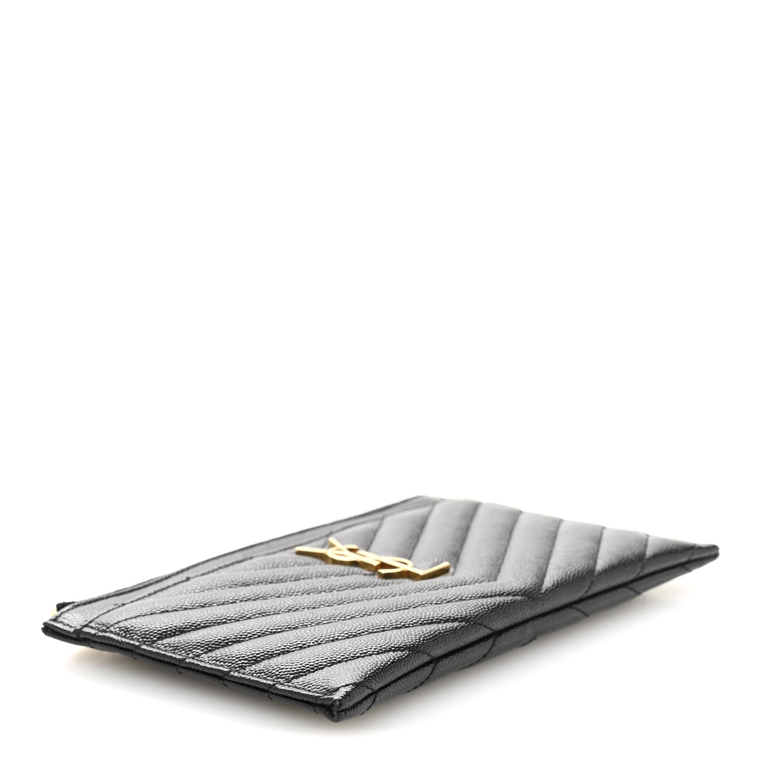 Saint Laurent Grain De Poudre Chevron Monogram Bill Pouch Black 4 of 9
