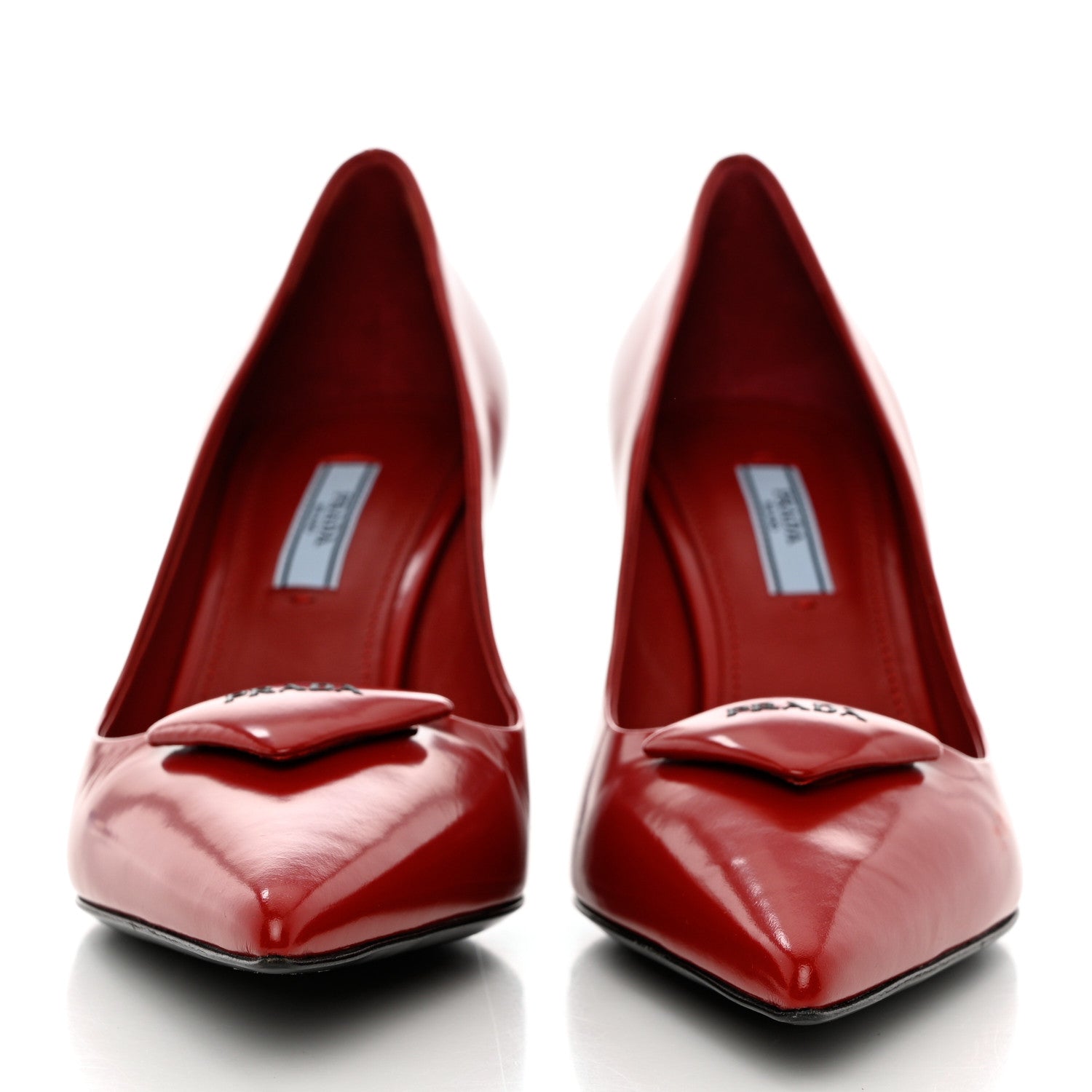 Prada Spazzolato Triangle Logo Pointed Toe 75mm Pumps 37.5 Scarlatto 2 of 10