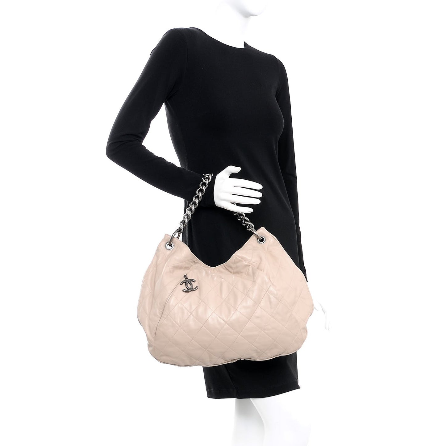 Calfskin Coco Pleats Hobo Beige