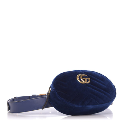 Gucci Velvet Matelasse GG Marmont Belt Bag 85 34 Cobalt Blue 4 of 9