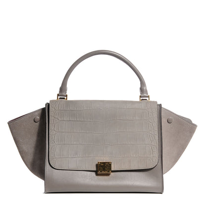 Celine Nubuck Crocodile Embossed Medium Trapeze Grey 1 of 10